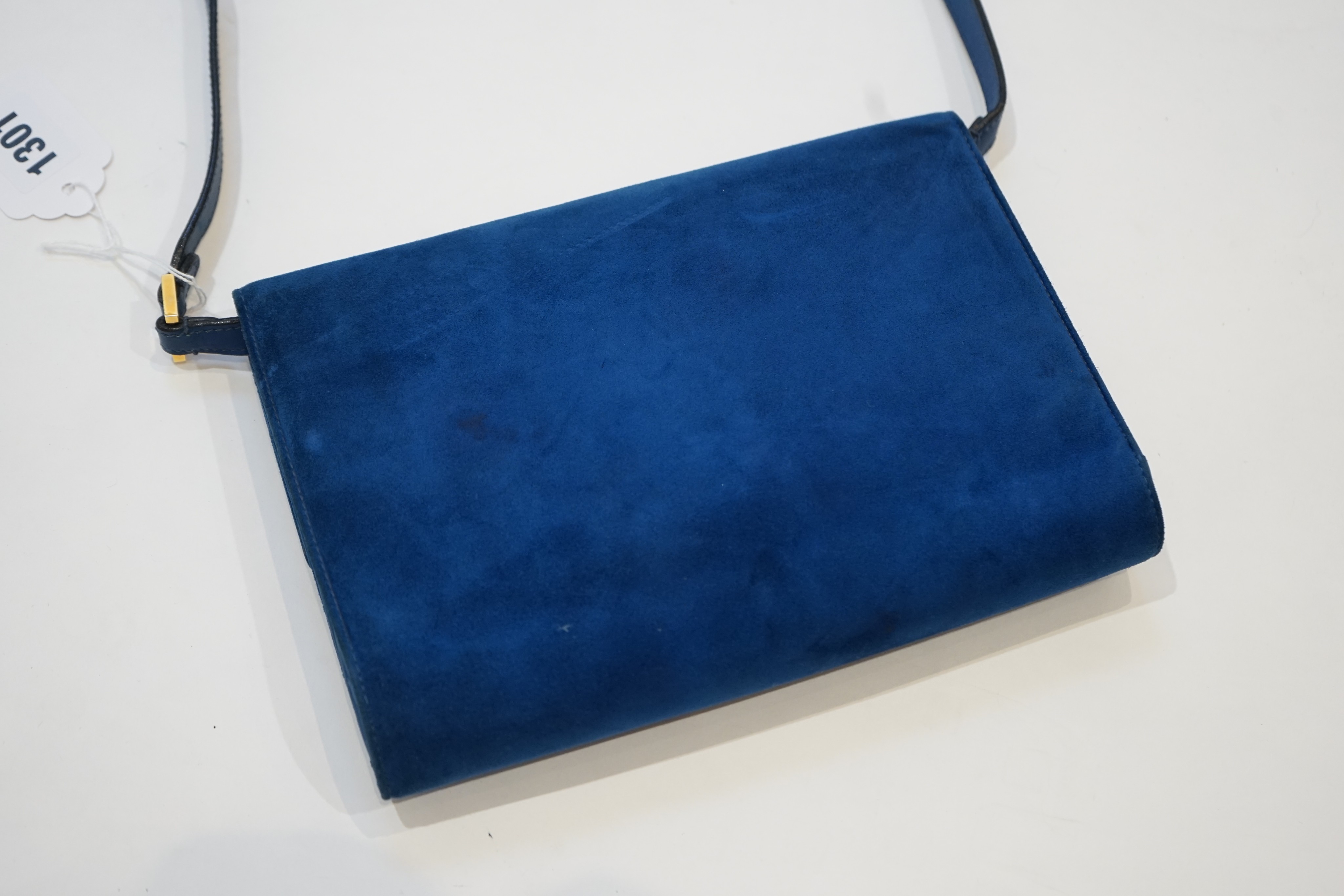 A vintage Gucci Boutique blue suede handbag 22cm.